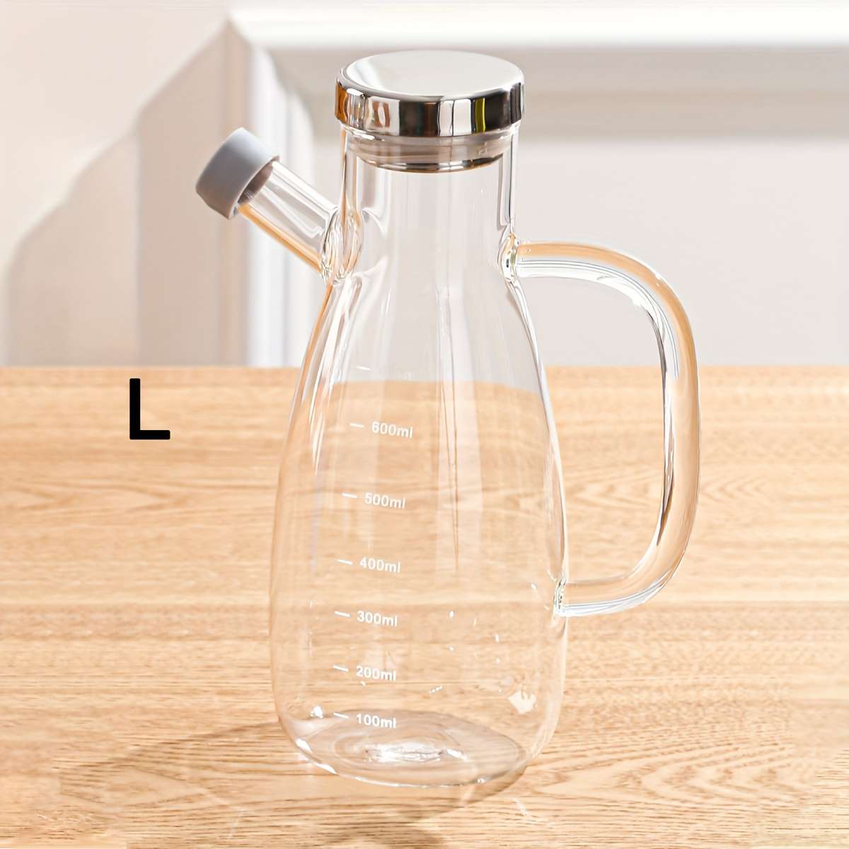 550ml Borosilicate Glass Oil Dispenser Bottle with Bamboo Lid & Measuring Spout