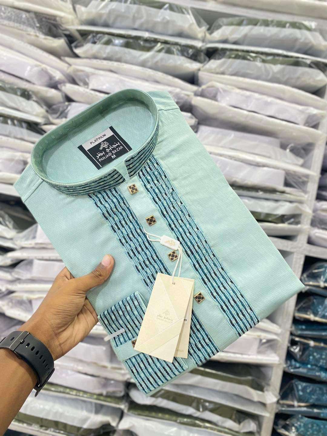 প্রিমিয়াম কোয়ালিটি সম্পন্ন সিকুয়েন্স এমব্রয়ডারি পাঞ্জাবি