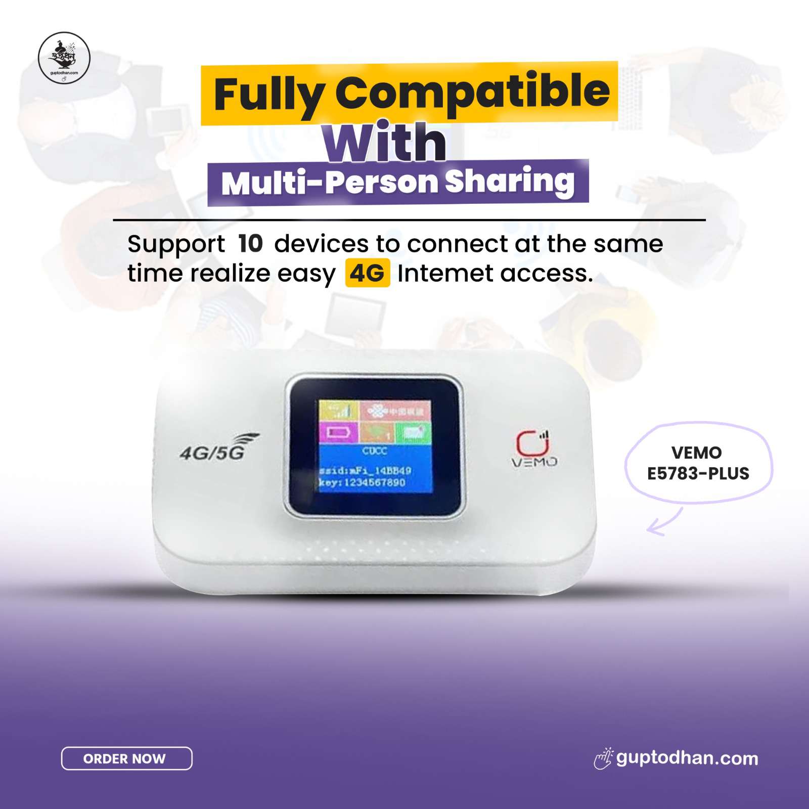 VEMO E5783 Plus 4G/5G Pocket Wifi Router 300mbps