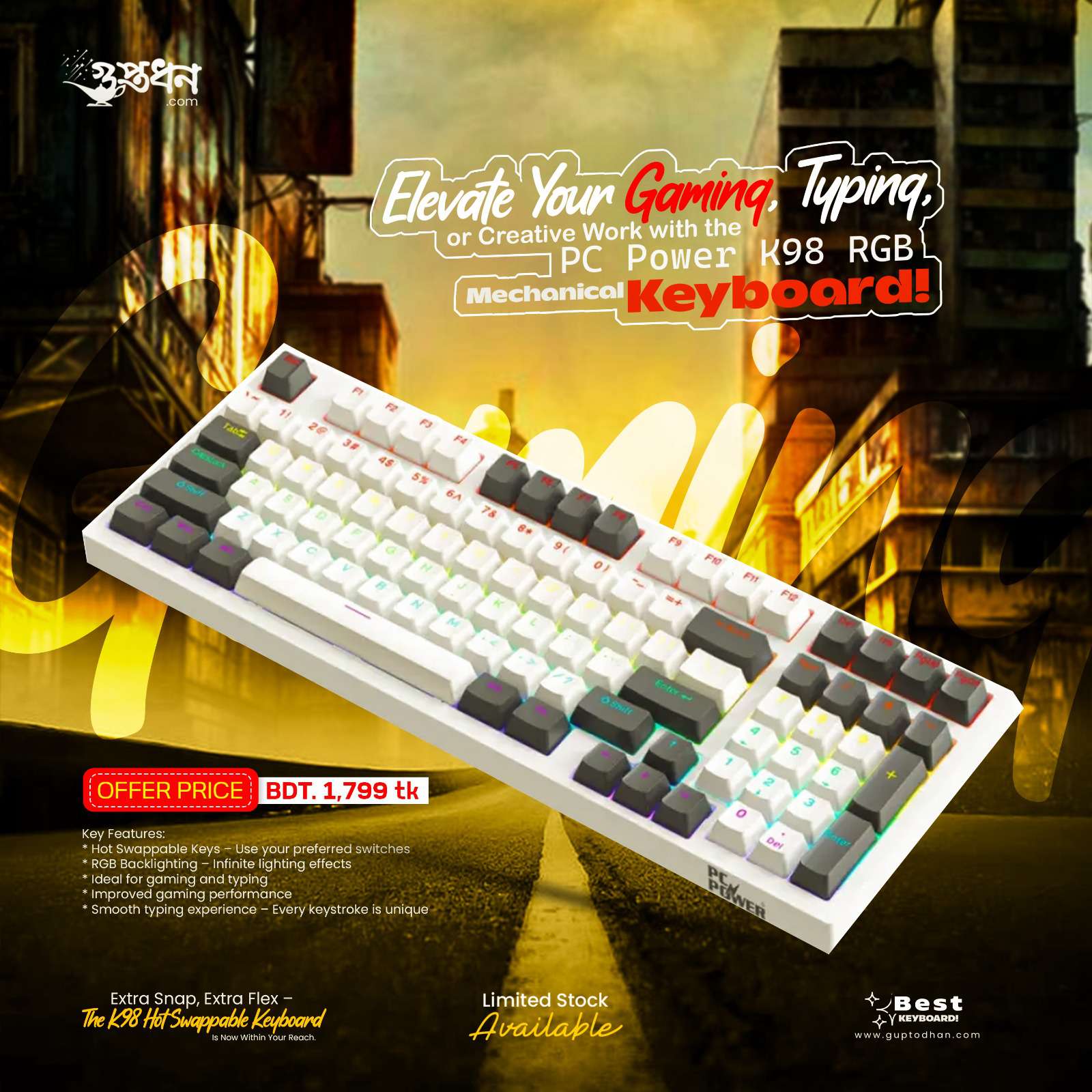 PC Power K98 RGB Hot Swappable Mechanical Keyboard